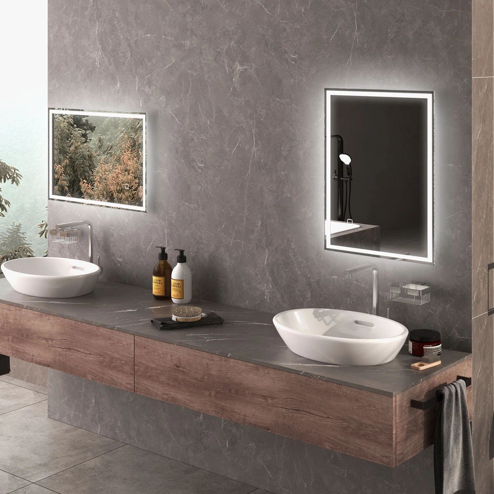 HOMCOM LED vonios veidrodis, sieninis veidrodis, 80x60 cm, nerasojantis, jutiklinis jungiklis, IP44