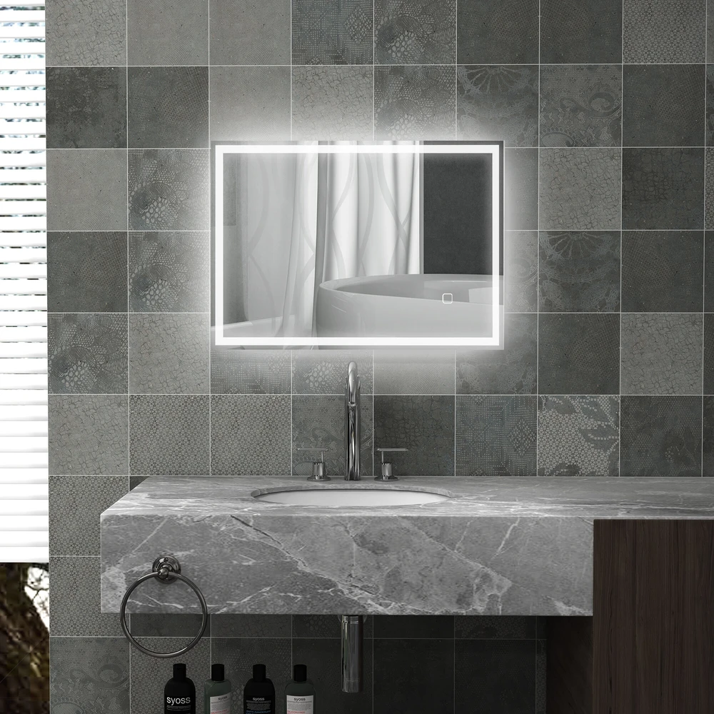 HOMCOM LED vonios veidrodis, sieninis veidrodis, 80x60 cm, nerasojantis, jutiklinis jungiklis, IP44