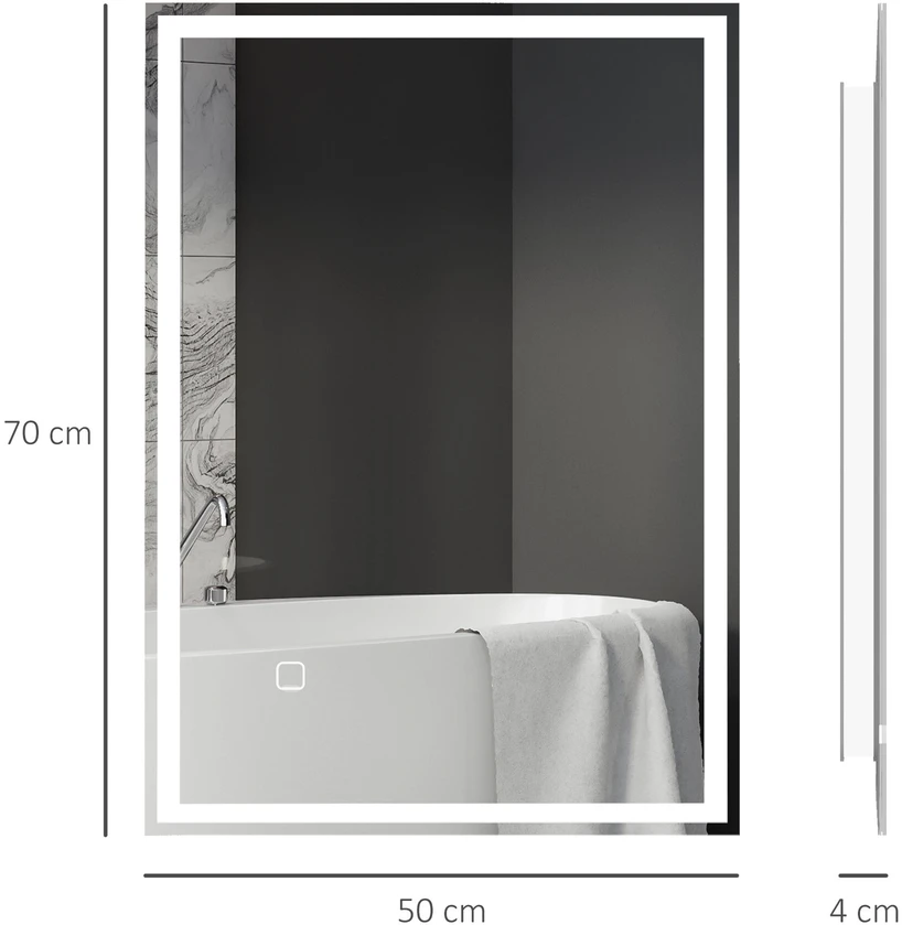 HOMCOM LED vonios veidrodis, sieninis veidrodis, 80x60 cm, nerasojantis, jutiklinis jungiklis, IP44