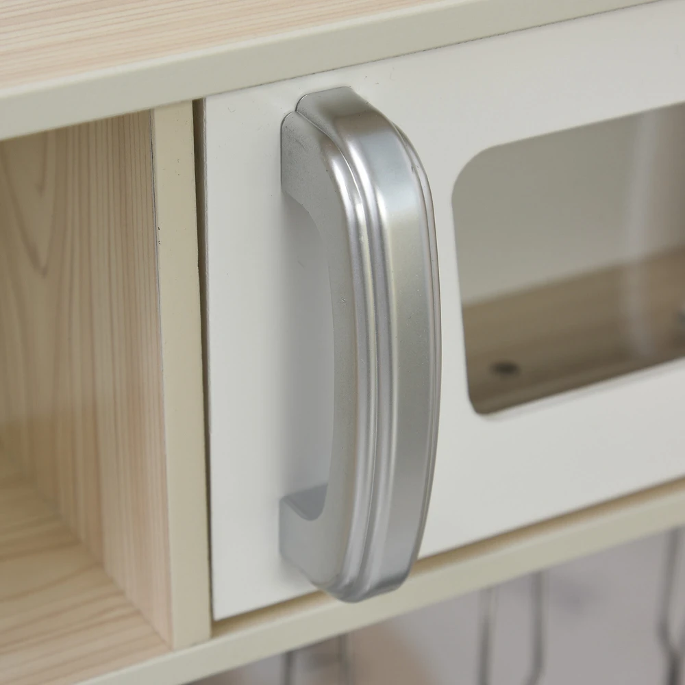 HOMCOM Vaikiška virtuvėlė su priedais, svajonių virtuvėlė nuo 3 metų, žaislinė virtuvėlė, pagaminta iš pušies ir MDF, balta, 74 x 30 x 81 cm