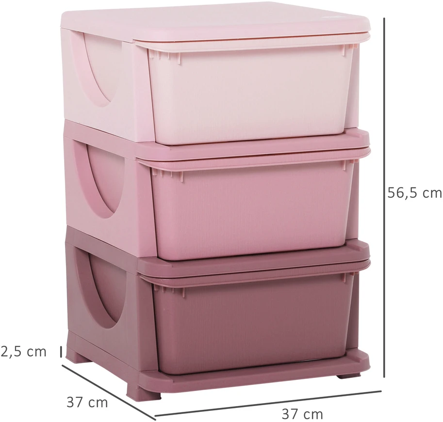 HOMCOM komoda su saugojimo dėžėmis, žaislų organizatorius, žaislų dėžė vaikų kambariui, 3-6 metams, rožinė, 37 x 37 x 56,5 cm