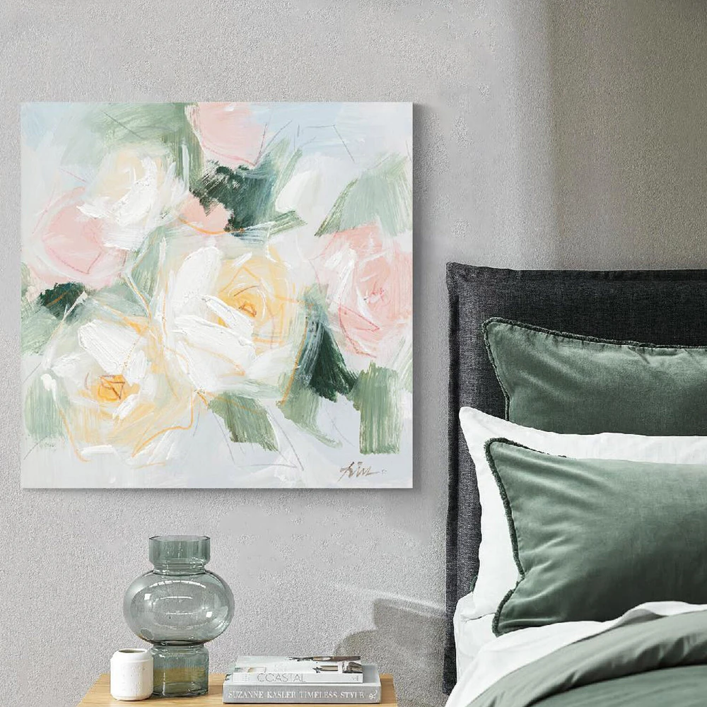Home4You Aliejinė tapyba 100x100cm, pasteliniai žiedai
