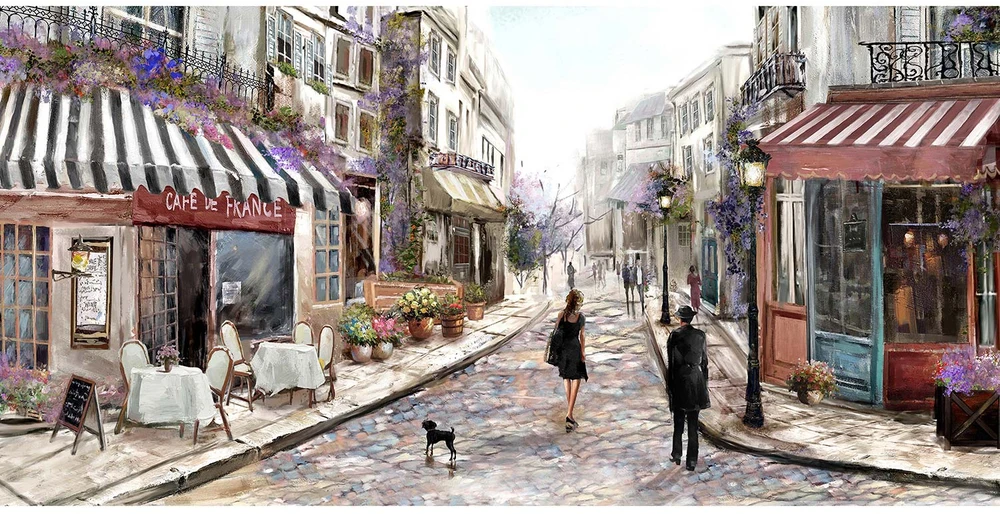 Home4You Street Aliejinė tapyba 50x100cm, gatvės kavinė