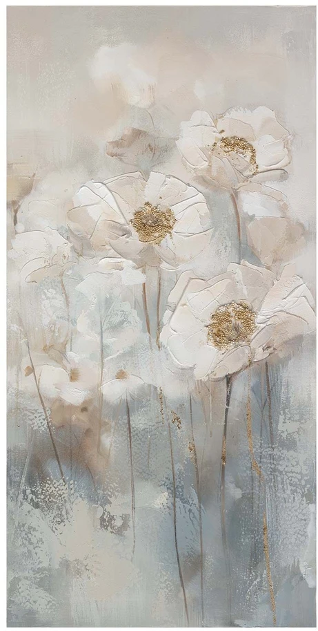 Home4You Tapyba aliejiniais dažais 60x120cm, baltos gėlės
