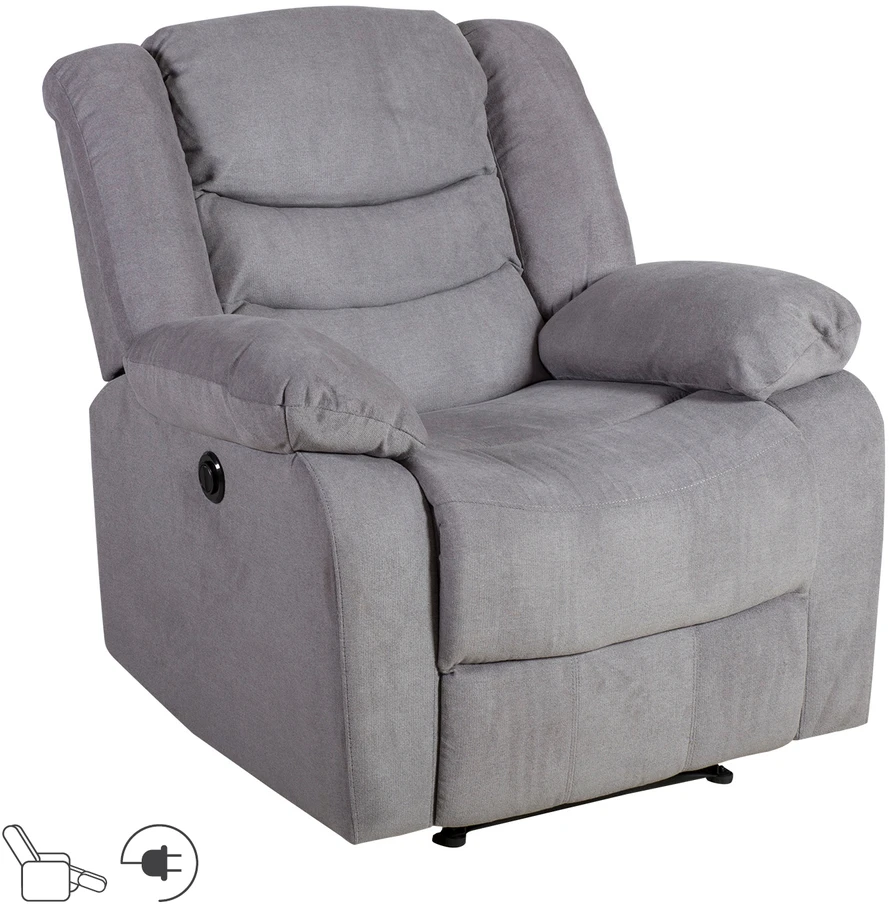 Fotelis Home4You Atlošiama kėdė CYRUS su elektriniu mechanizmu, 99x95x102 cm, dangos medžiaga: dirbtinė oda, spalva: pilka
