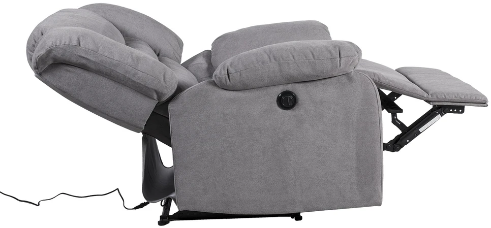 Fotelis Home4You Atlošiama kėdė CYRUS su elektriniu mechanizmu, 99x95x102 cm, dangos medžiaga: dirbtinė oda, spalva: pilka