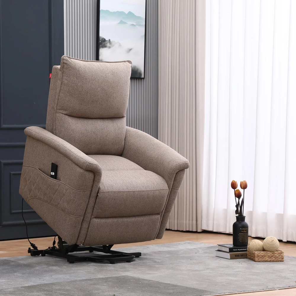 Home4You Atlošiamas fotelis GIANNI su elektriniu pakėlimo mechanizmu, smėlio spalvos
