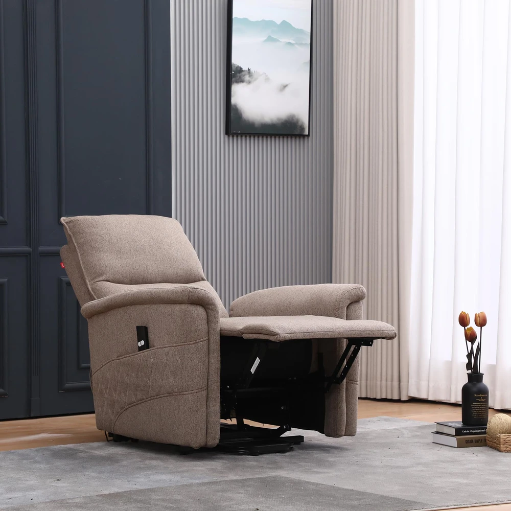 Home4You Atlošiamas fotelis GIANNI su elektriniu pakėlimo mechanizmu, smėlio spalvos