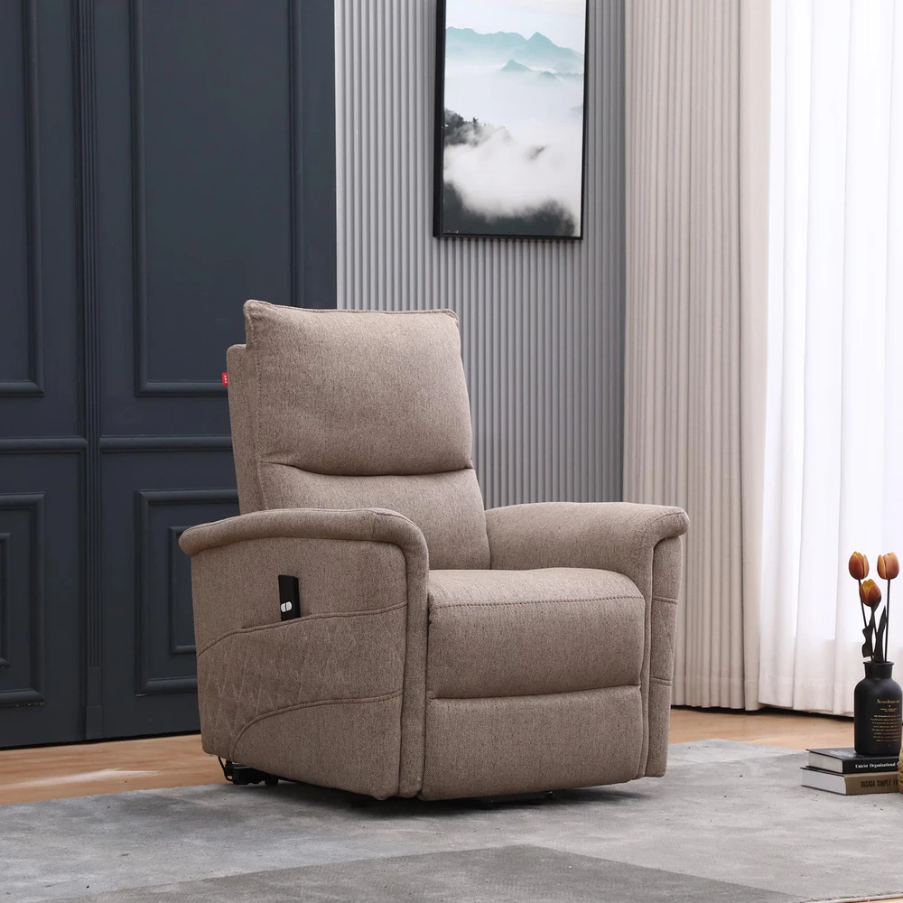 Home4You Atlošiamas fotelis GIANNI su elektriniu pakėlimo mechanizmu, smėlio spalvos