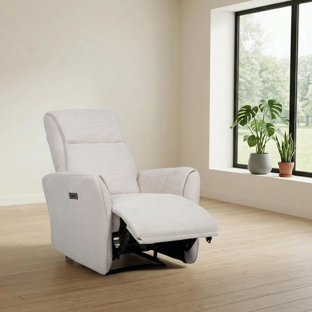 Fotelis Home4You Atlošiamas krėslas HEIDY su elektriniu mechanizmu, baltas