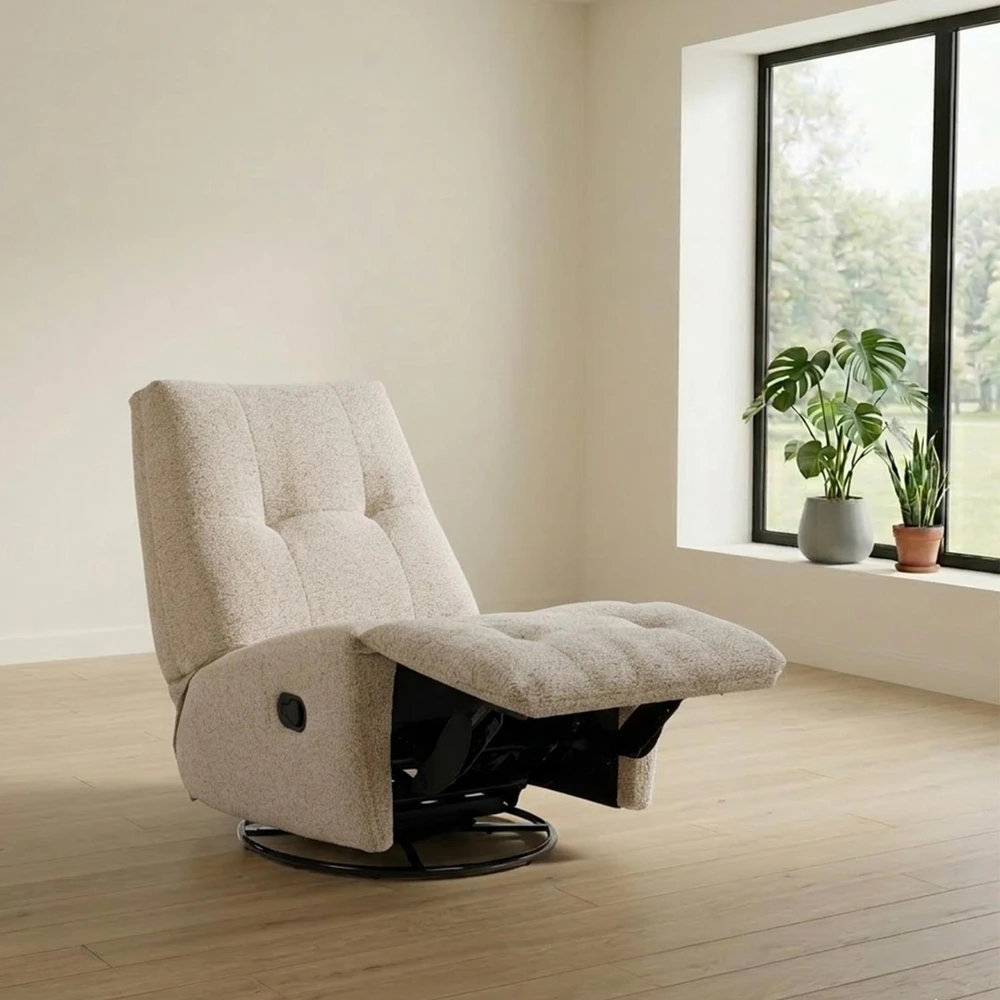 Home4You Atlošiamas fotelis WILLA su rankiniu sūpavimo ir pasukimo mechanizmu, smėlio spalvos