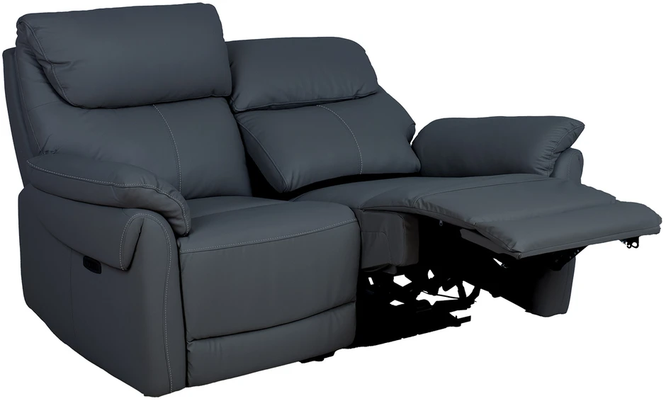 Home4You Dark Atlošas sofa BOWEN 2-vietė su elektriniu mechanizmu, tamsiai pilka natūrali oda