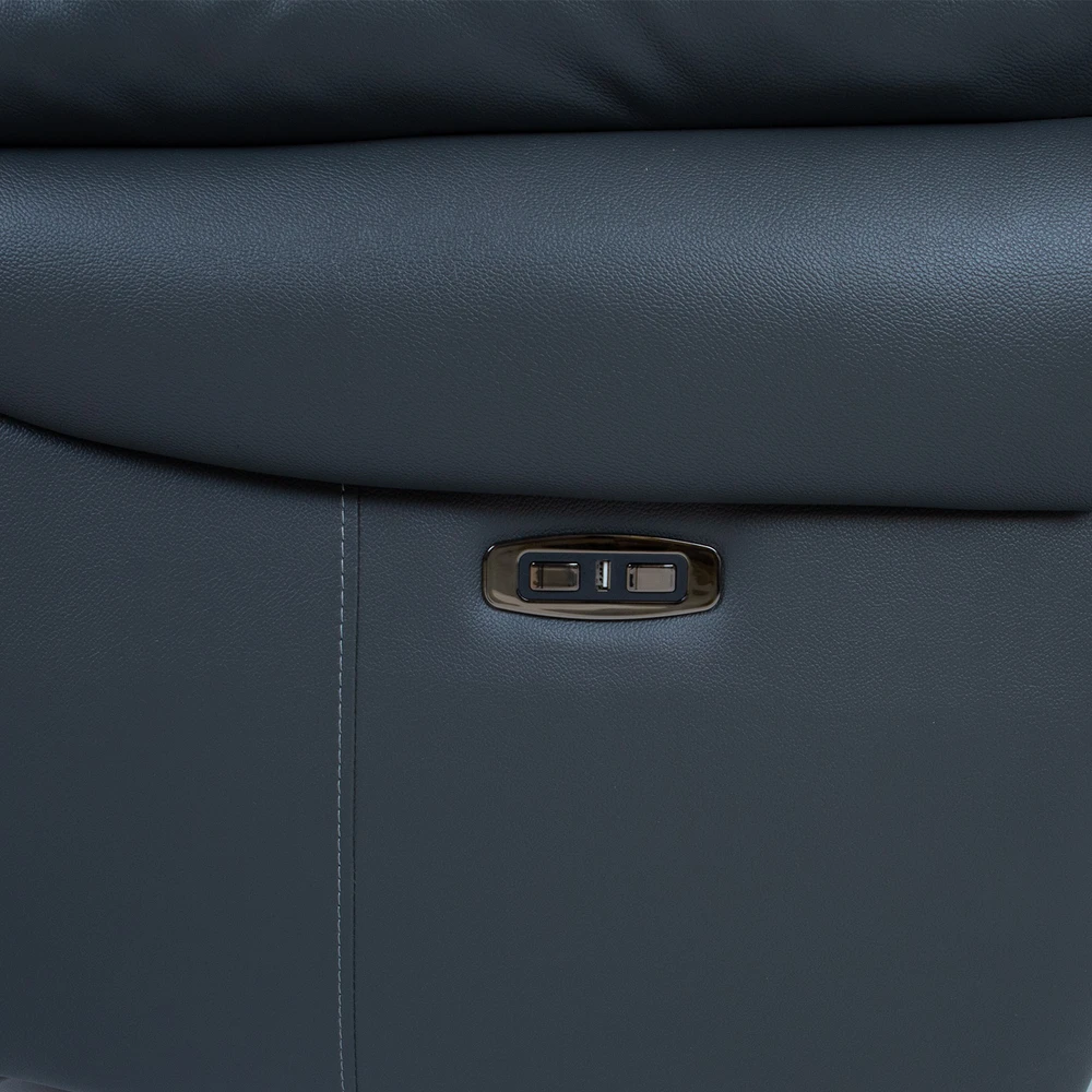 Home4You Dark Atlošas sofa BOWEN 2-vietė su elektriniu mechanizmu, tamsiai pilka natūrali oda
