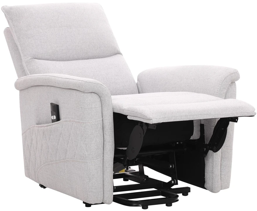 Home4You Atlošiamas fotelis GIANNI su elektriniu pakėlimo mechanizmu, pilkšvai baltas