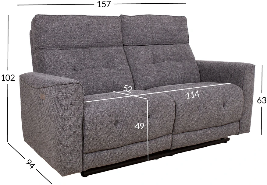 Home4You Atlošiama sofa BOSCO, 2 vietų, su elektriniu mechanizmu, pilka