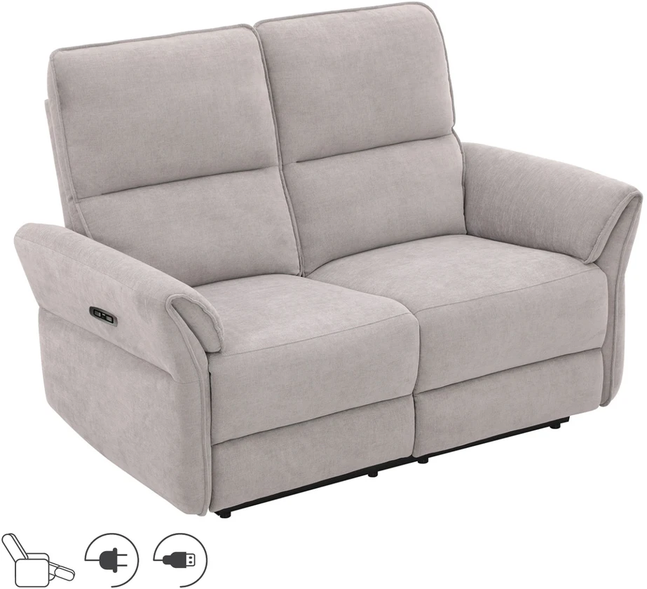 Home4You Atlošiama sofa DAMIKA, 2 vietų, su elektriniu mechanizmu, pilka