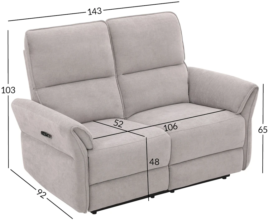 Home4You Atlošiama sofa DAMIKA, 2 vietų, su elektriniu mechanizmu, pilka