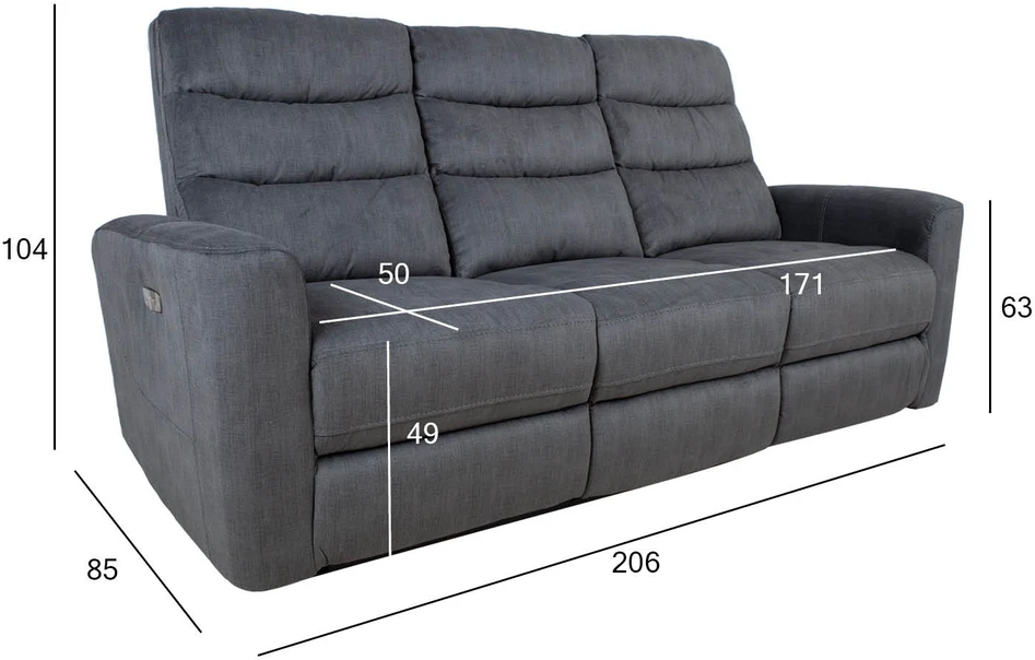 Home4You Velvet Atlošas sofa GASTON 3-vietė su elektriniu mechanizmu, pilkas aksomas