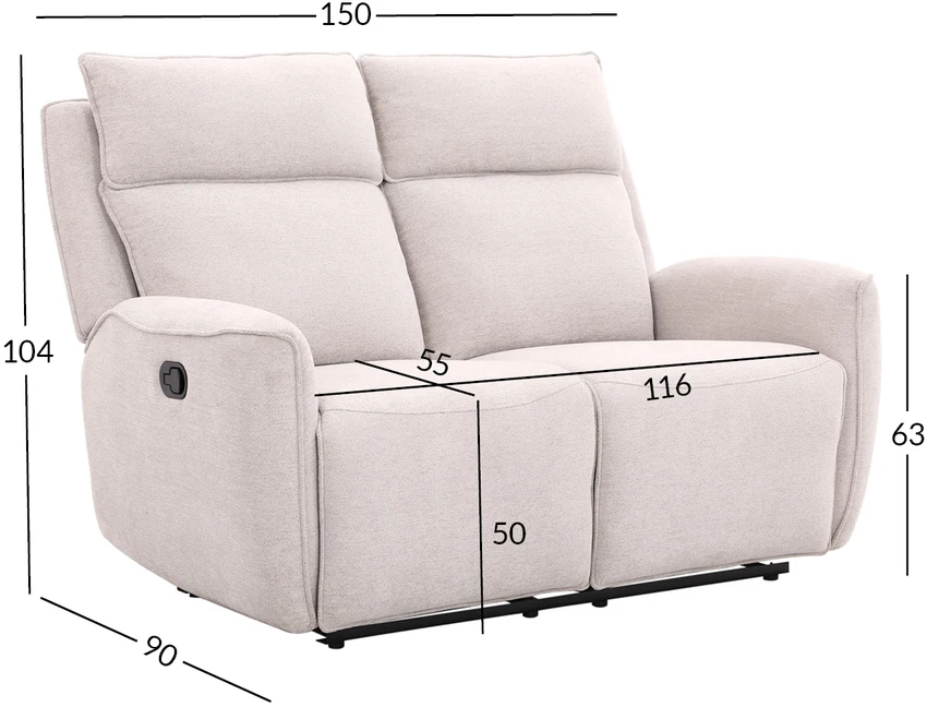 Home4You Atlošiama sofa MAREN, 2 vietų, su rankiniu mechanizmu, smėlio spalvos