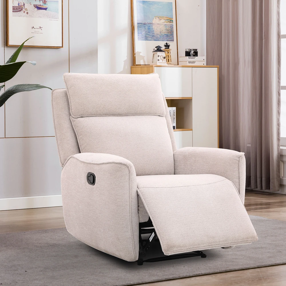 Fotelis Home4You Atlošiamas krėslas MAREN su rankiniu mechanizmu, smėlio spalvos