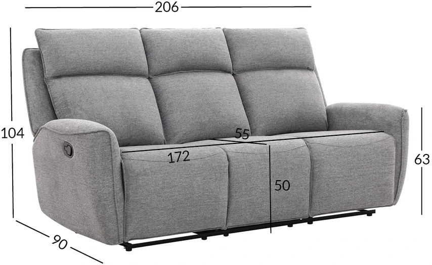 Home4You Trivietė sofa MAREN su rankiniu mechanizmu, pilka