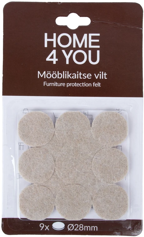 Home4You Baldus apsaugantys veltinio padukai, diametras 28 mm, 9 vnt., rusvai gelsvi