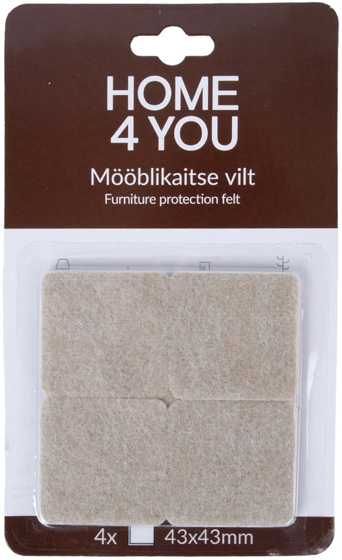 Home4You Baldus apsaugantys veltinio padukai, 43x43 mm, 4 vnt., rusvai gelsvi