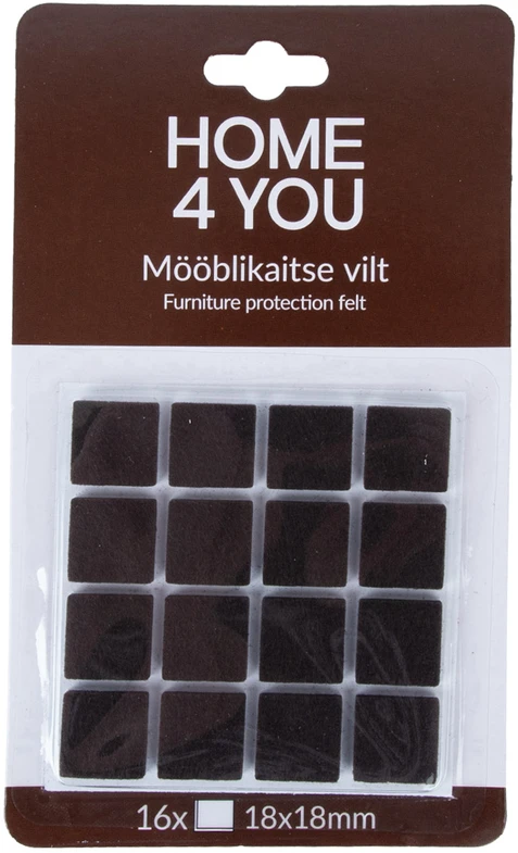 Home4You Baldus apsaugantys veltinio padukai, 18x18 mm, 16 vnt., juodas