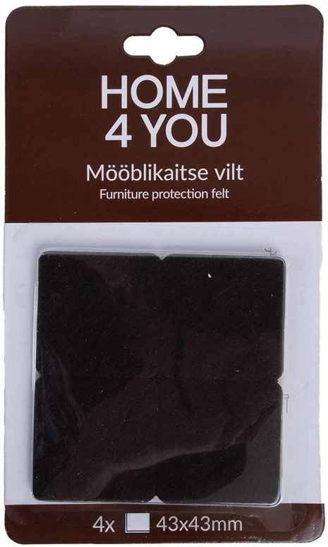 Home4You Baldus apsaugantys veltinio padukai, 43x43 mm, 4 vnt., juodi