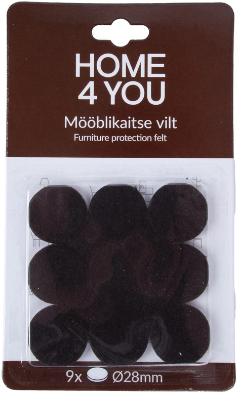 Home4You Baldus apsaugantys veltinio padukai, diametras 28 mm, 9 vnt., juodas