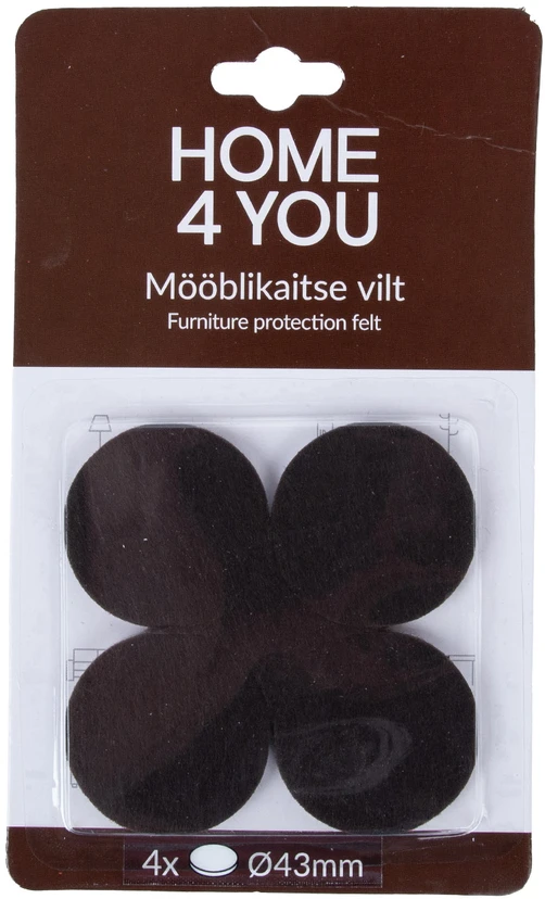 Home4You Baldus apsaugantys veltinio padukai, diametras 43 mm, 4 vnt., juodi