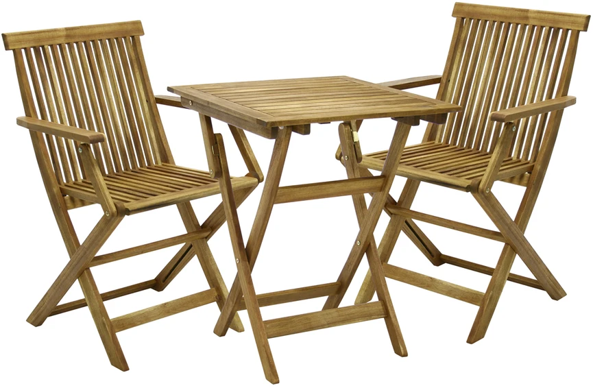 Lauko baldų komplektas Home4You Balkono baldų komplektas FINLAY, stalas ir 2 kėdės (13182), 60x60x72 cm, sulankstomas, mediena: akacija, apdaila: alyvuotas