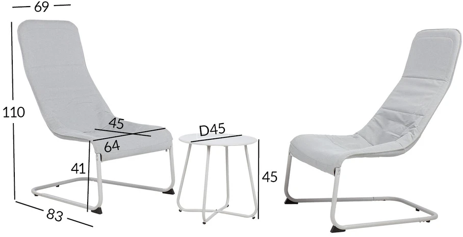 Lauko baldų komplektas Home4You Balkono komplektas „MELFI“: stalas ir 2 kėdės, pilkos spalvos