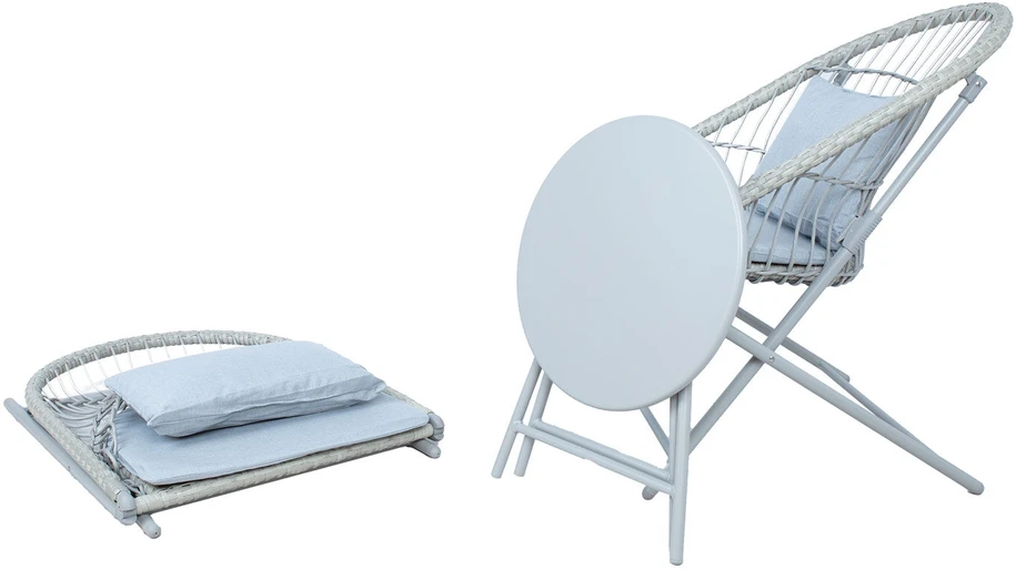 Lauko baldų komplektas Home4You Balkono komplektas YOLANDA 2 kėdės ir stalas, šviesiai pilka