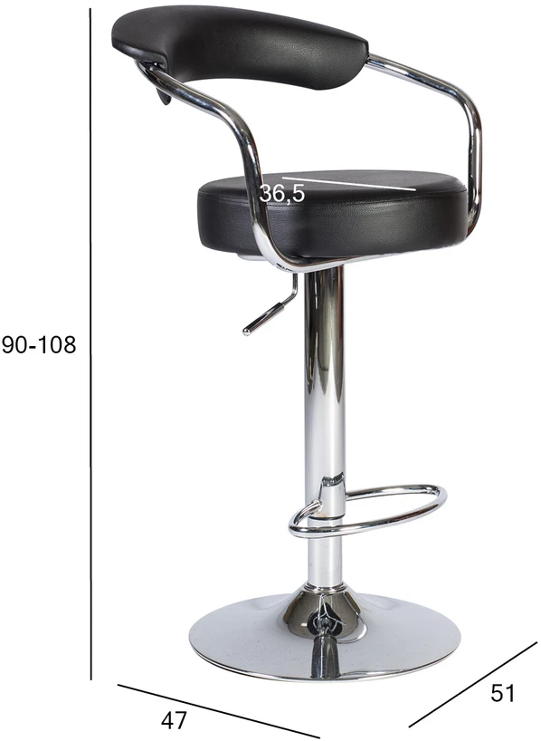 Home4You Baro kėdė LEON, aukštis 62-84 cm, sėdynė: dirbtinė oda, spalva: juoda, chromuota koja