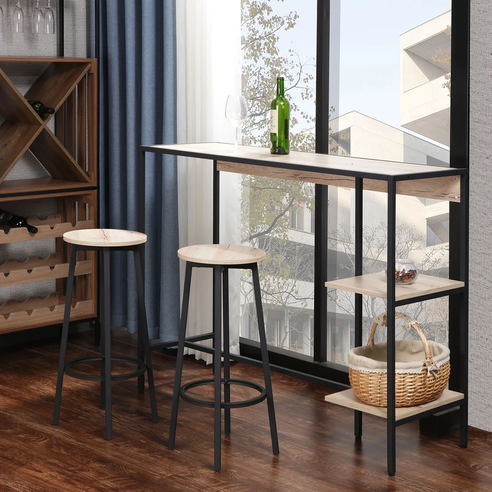 Home4You Baro komplektas HEDVIG stalas ir 2 baro kėdės, peleninė/juoda