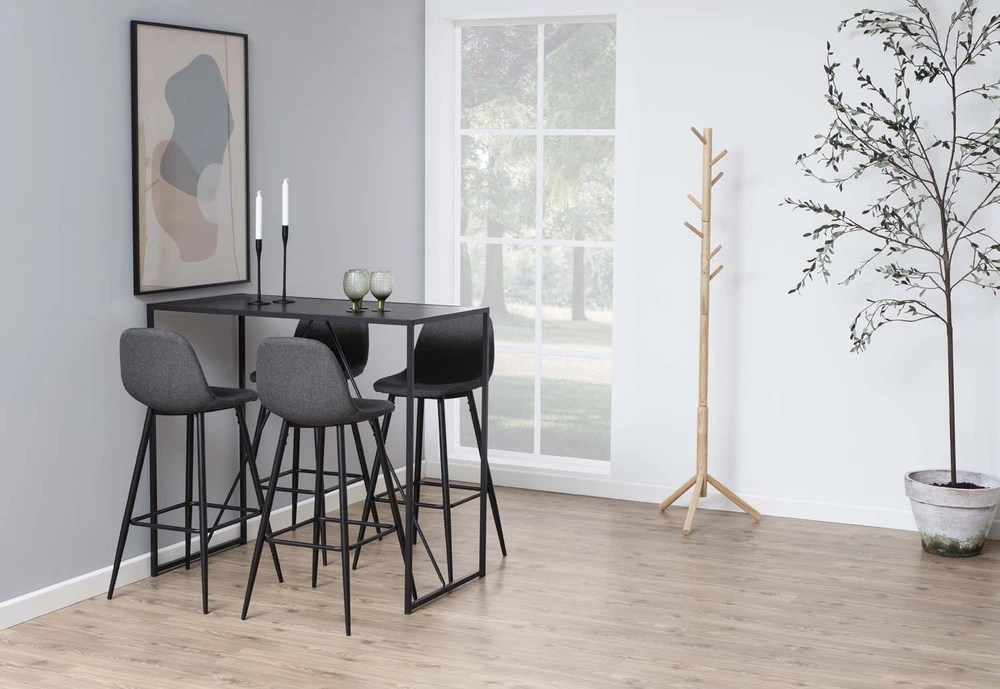 Home4You Baro stalas SEAFORD 120x60xH105cm, stalo viršus: melaminas, spalva: pelenų juoda, rėmas: metalas, spalva: juoda