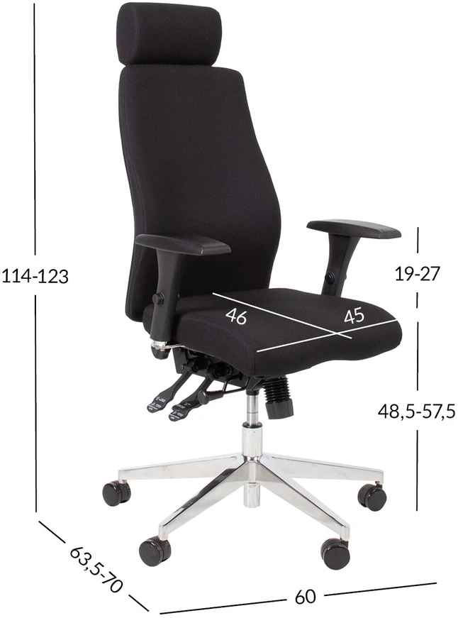 Home4You Darbo kėdė SMART EXTRA su galvos atrama 60x63,5-70xH114-123cm, sėdynės ir atlošo atramos: audinys, spalva: juoda