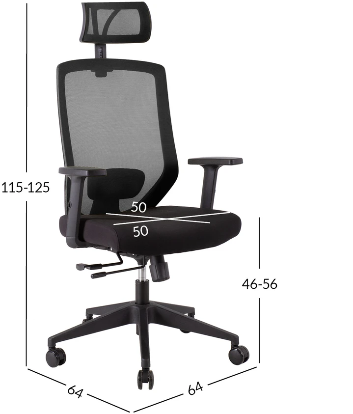 Home4You Darbo kėdė JOY 64x64xH115-125cm, audinys: kangos, atlošas: tinklinis audinys, spalva: juoda