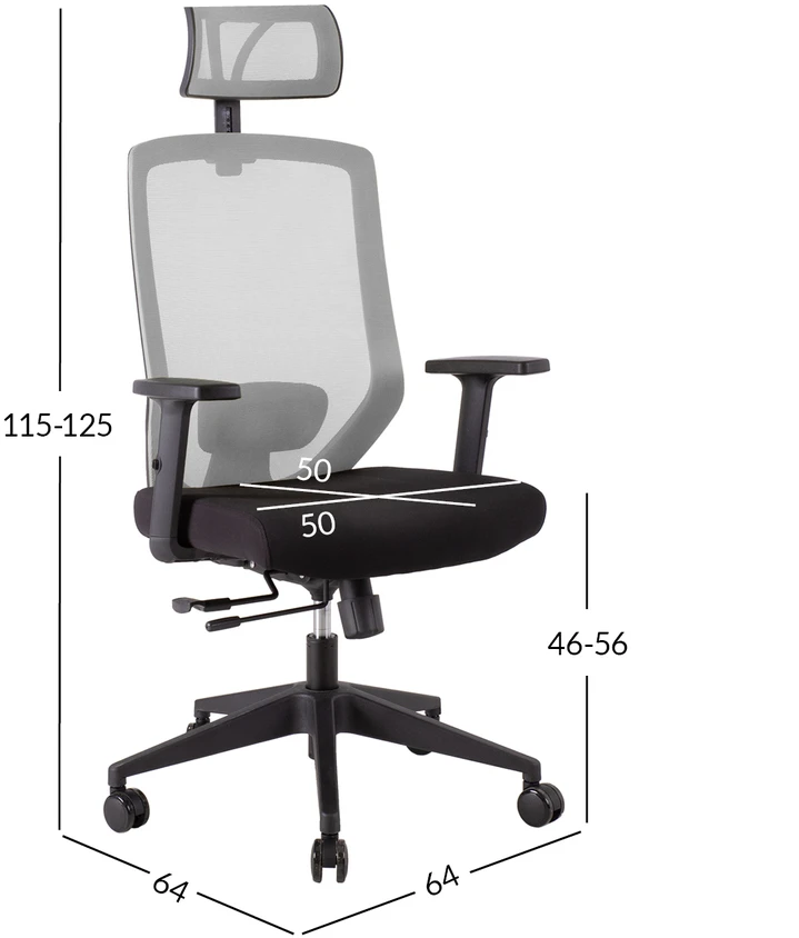 Home4You Darbo kėdė JOY 64x64xH115-125cm, audinys: kangos, atlošas: tinklinis audinys, spalva: juoda / pilka