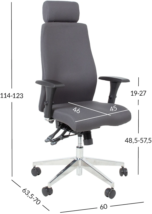 Home4You Biuro kėdė SMART EXTRA su galvos atlošu, 60x63,5-70x114-123 cm, sėdynė ir atlošas: vilkti audiniu, spalva: pilka