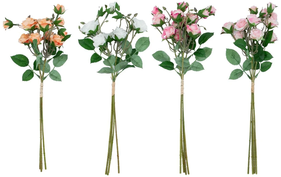 Home4You Dirbtinės gėlės „FLOWERLY“, 4 vnt. „Krūminių rožių“ puokštė, įvairių spalvų