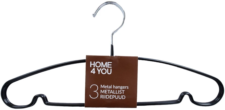 Home4You Drabužių pakaba, 3 vnt. rinkinyje, neslystantis metalas, juoda PVC danga