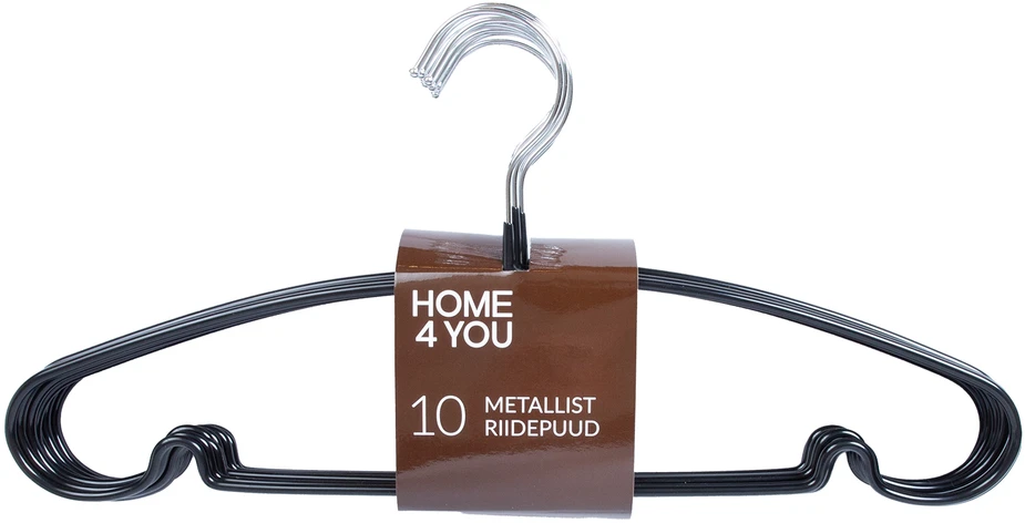 Home4You Drabužių pakabos 10 vnt. / rinkinys, neslystantis metalas, juoda PVC danga