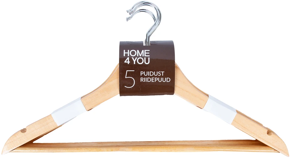 Home4You Drabužių pakaba, 5 vnt. rinkinyje, natūralus medis