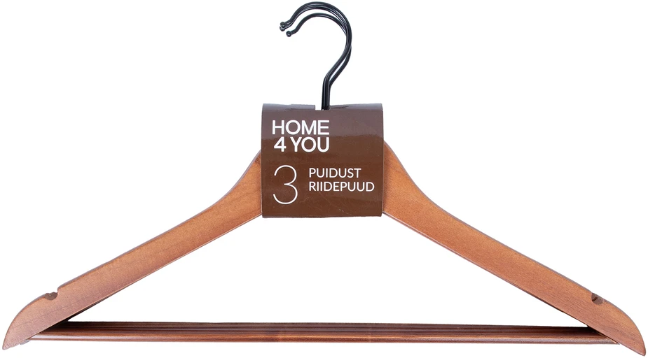 Home4You Drabužių pakaba, 3 vnt. rinkinyje, tamsi mediena