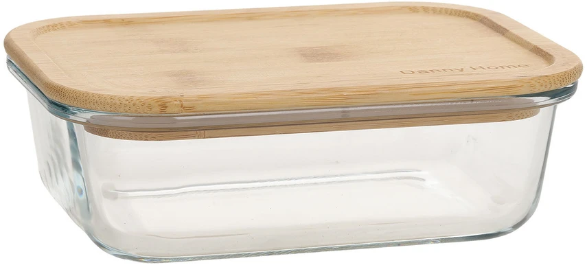 Home4You Dubenėlis BOXY 17×12,6xH5,3cm 640ml, stiklas, bambukas