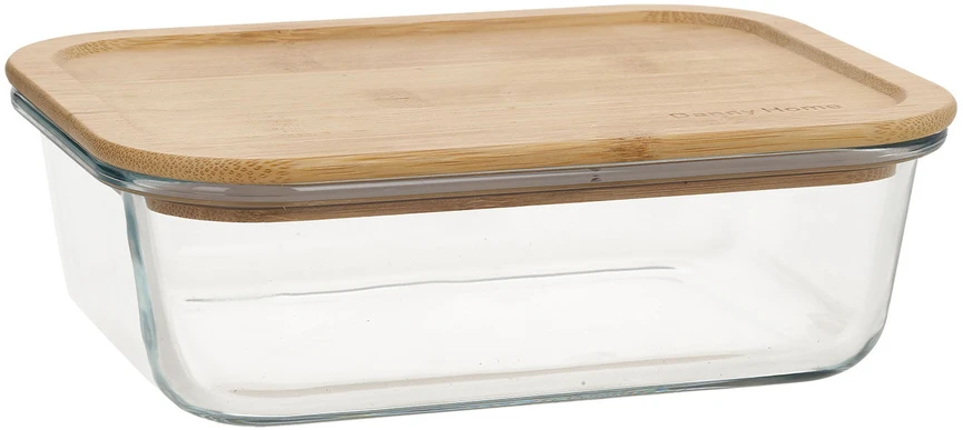 Home4You Bamboo Dubuo BOXY 19,7x14,7xH5,8cm 1000ml, stiklas, bambukas