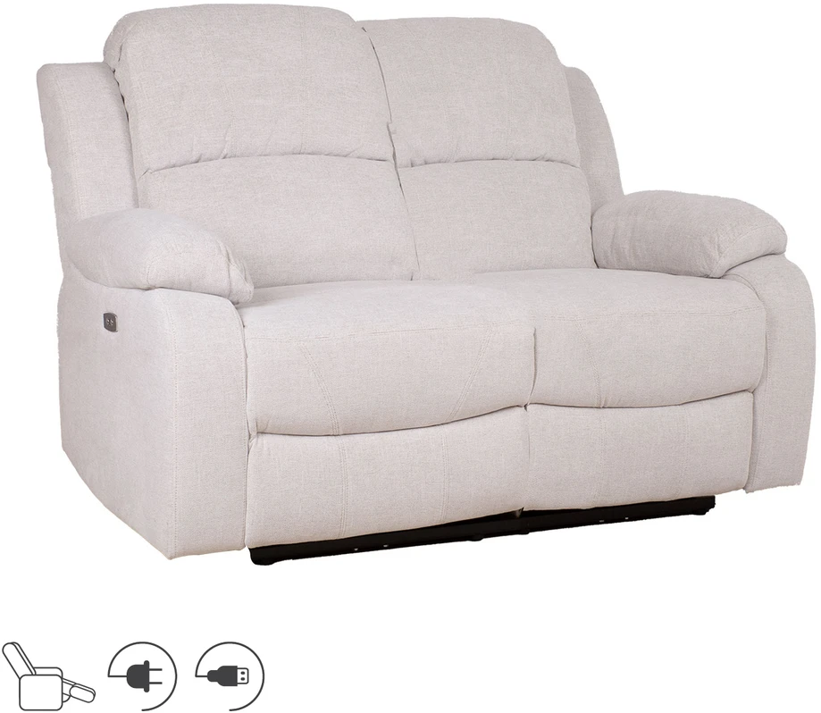 Home4You Dvivietė atlošiama sofa FELICIA su elektriniu mechanizmu, natūrali balta