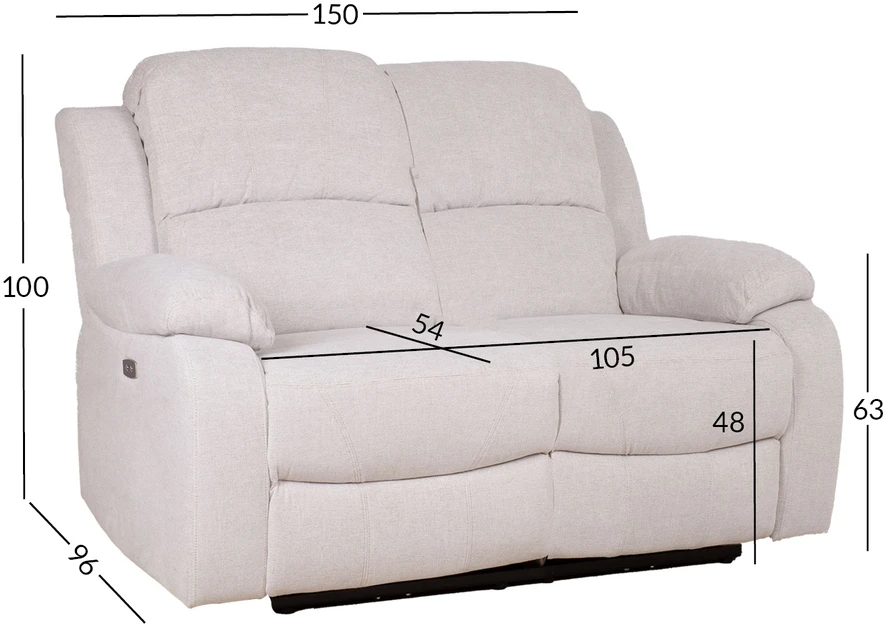 Home4You Dvivietė atlošiama sofa FELICIA su elektriniu mechanizmu, natūrali balta